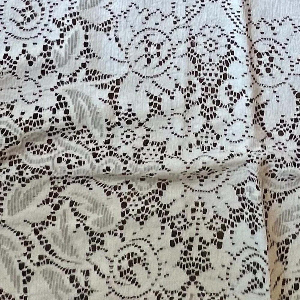 Vintage White Eyelet Lace Round Tablecloth with One Flat Edge, 70.5